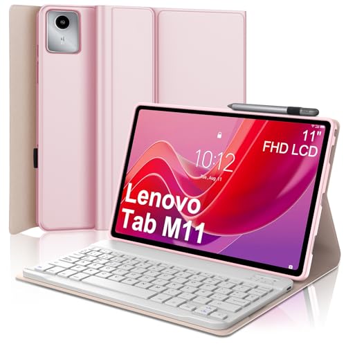 SENGBIRCH Funda con Teclado para Lenovo Tab M11 (2024) 11" (TB330FU / TB330XU) - Teclado Español Ñ Bluetooth Inalámbrico Extraíble para Tablet Lenovo Tab M11 (2024), Rosa Claro