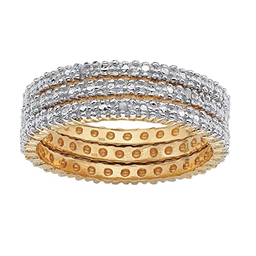 PalmBeach Yellow Gold-plated Sterling Silver Genuine Diamond Accent 3 Piece Eternity Ring Sizes 6-10