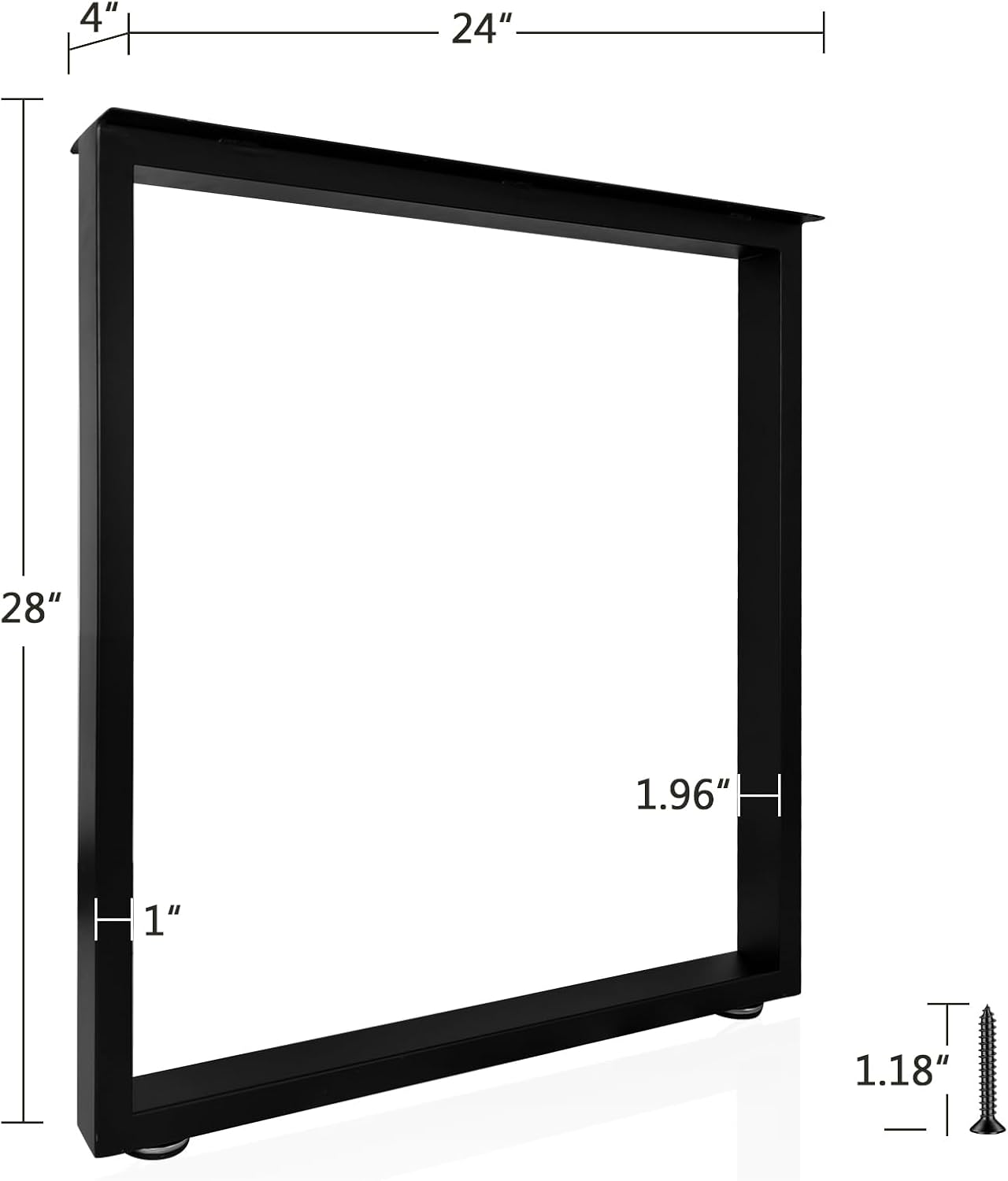 Metal Table Legs 28" Height 24" Wide Desk Legs Dining Table Legs Black Metal Coffee Table Legs with Adjustable Feet Pads, Black, Set of 2