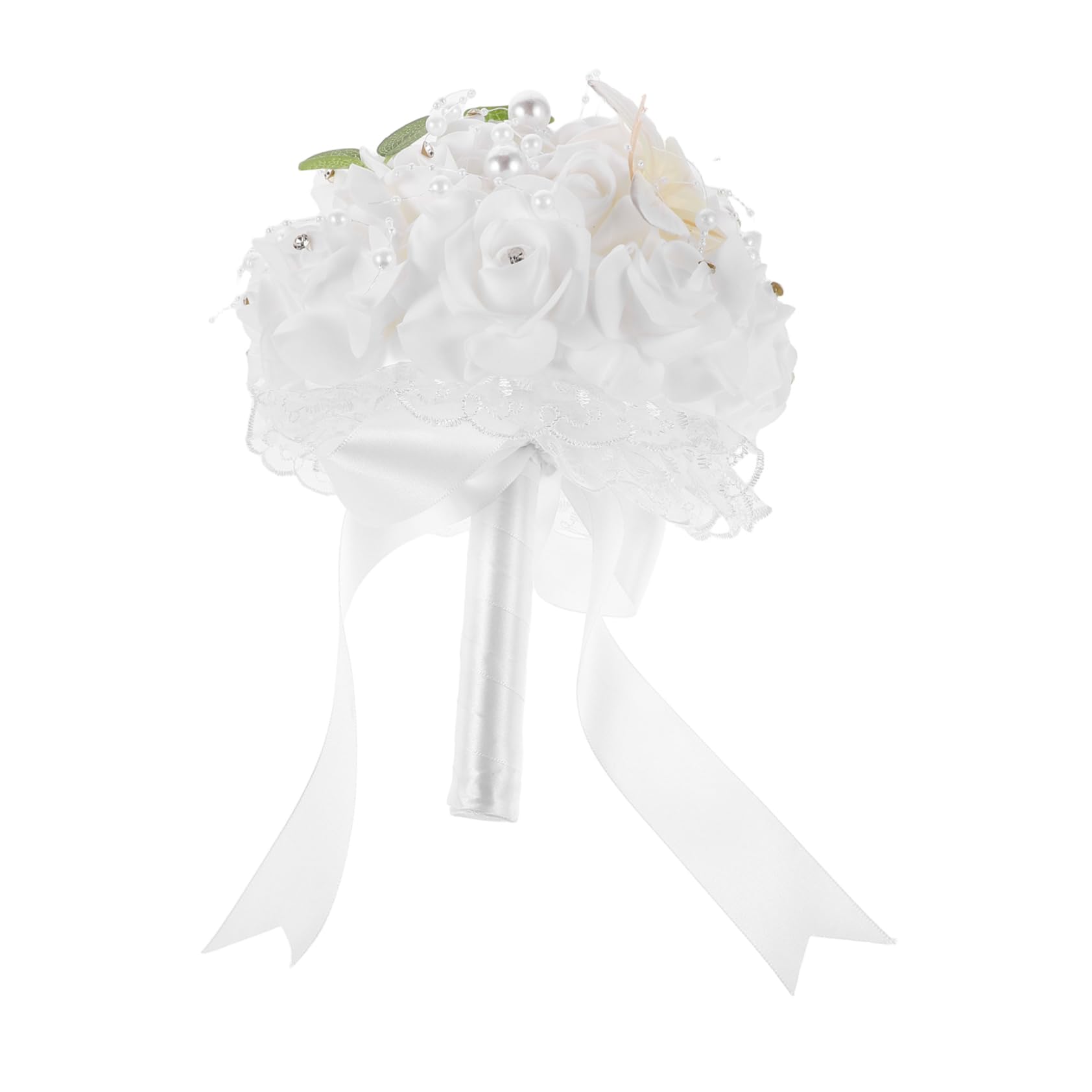 Bouquet de mariage artificiel haut de gamme avec ornements en dentelle et perles