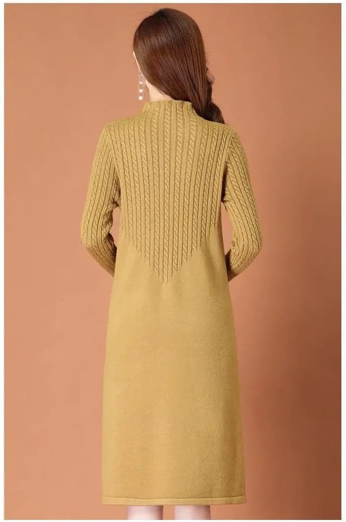 LIXINGHEITANG Turtleneck Long Sleeve Knitwear Middle-Long Dress Autumn Winter Warm Knitted Sweater Women