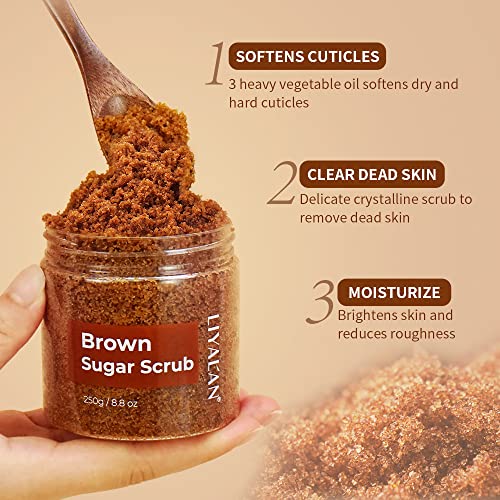 Liyalan Brown Sugar Body Scrub Moisturizing Body, Face, Hand, Foot Scrub,Nourishes Skin,Skin Scars, Wrinkles 8.8Oz #TOP5