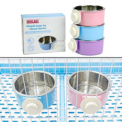 Rubyhome Dog Bowl Feeder Pet Puppy Food Water Bowl, 2-In-1 Plastic Bowl & Stainless Steel Bowl, Removable Hanging Cat Rabbit Bird Food Basin Dish Perfect For Crates & Cages, Pink #TOP5