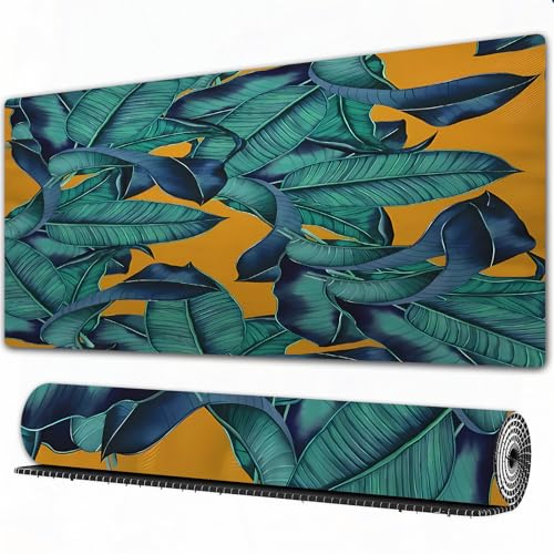 EOMKSE Alfombrilla de ratón extendida con Base de Goma Natural Antideslizante para Jugadores/Escritorio/Oficina/patrón de Hojas botánicas Acuarela Pintada a Mano Ornamento de patrón tropical/30x80 cm