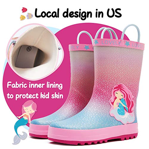 Mysoft Kids Rain Boots For Girls And Boys Toddler Waterproof Rubber Cute Printed With Easy-On Handles #TOP4