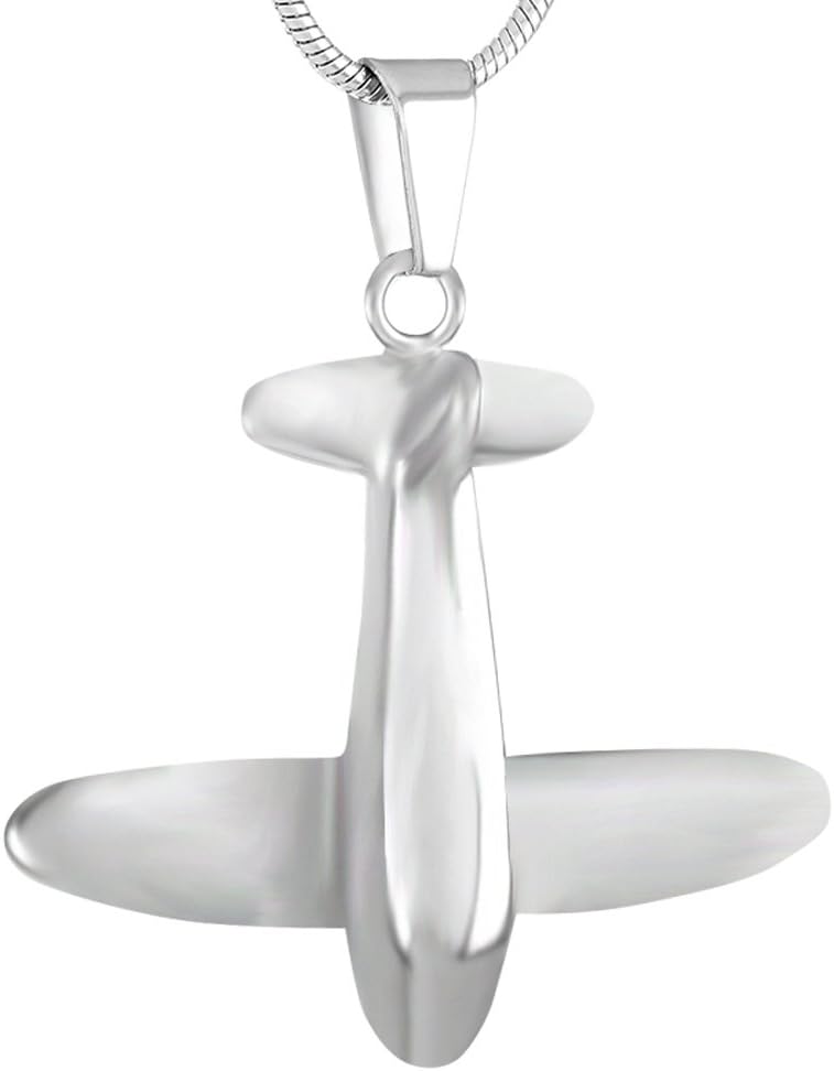 Peerless Pieces Men's Urn Necklace Cremation Memorial Keepsake Stainless Steel 20" Pilot Airplane #97