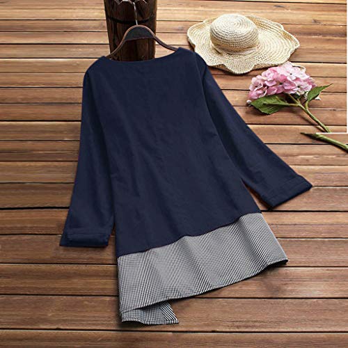 Blusa feminina elegante de manga comprida Axiba, de renda patchwork, de chiffon (azul-marinho, 4GG)