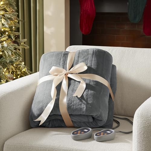 Beautyrest Heated Blanket, Electric Blanket, Soft, Warm, Reversible Plush - Sherpa Heating Blanket with 20 Heat Settings, 1-10 hrs Timer Auto Shut Off, Machine Washable, Queen (90 inx84 in), Grey by Beautyrest - Image 8