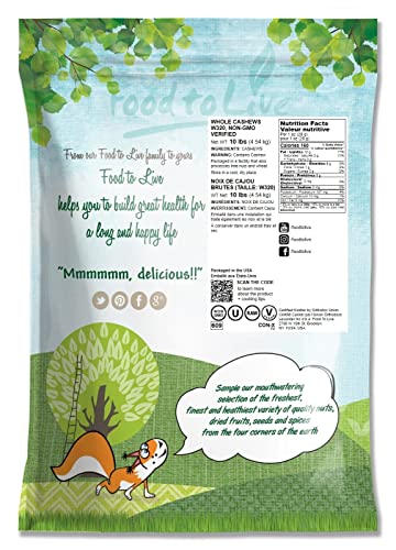 Food To Live Cashews (Whole, Natural) (10 Pounds) #TOP1