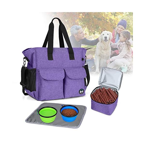 Teamoy Dog Travel Bag, Week Away Dog Supply Tote Bag, Included 2 Silicone Collapsible Bowls, 1 Food Carrier, 1 Water-Resistant Placemat, Purple Teamoy Dog Travel Bag, Week Away Dog Supply Tote Bag, Included 2 Silicone Collapsible Bowls, 1 Food Carrier, 1 Water-Resistant Placemat, Purple