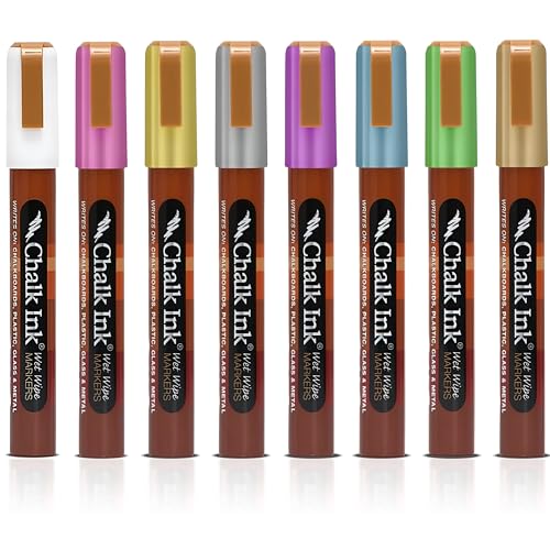 Chalk Ink Chalk Markers - Professional Chisel Tip Chalkboard Markers - Quick Dry Long Lasting Colors - Wet Wipe Liquid Chalk Pens (Bling-Bling-Cha-Ching, 6mm, 8 Pack)