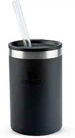 Stanley - Can Cooler com tampa e canudo, copo térmico de 296 ml para manter as bebidas em lata geladas, Black