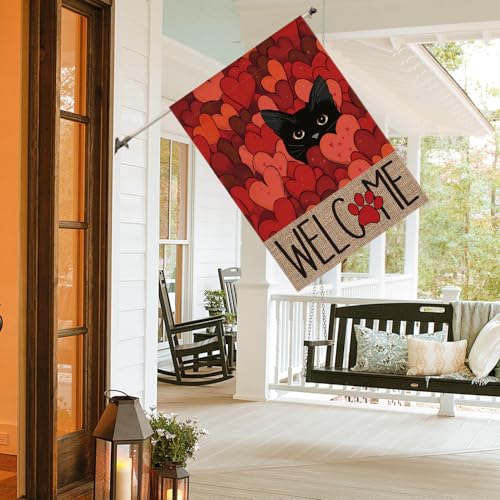 Drapeau de maison extérieur chat noir drapeau de cour Saint-Valentin double face grand format - 3