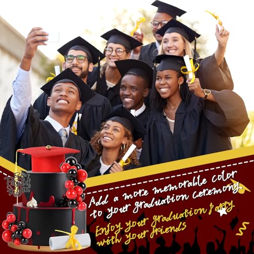 43Pcs Graduation Cake Kit Included Felt Grad Cap with Tassel Red Black Balls Graduations Party Supplies So Proud of You Cupcake Topper for Congrats Senior High School College Parties Decor(Red) by Naozinebi - Used condition - Image 7