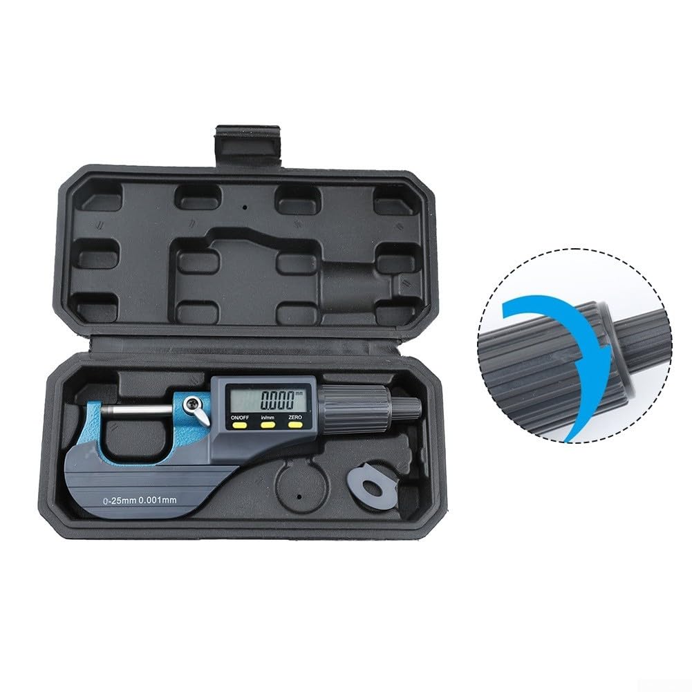 Digitales Mikrometer 0–25 mm, Messgenauigkeit 0,001 mm, Hartmetall-Spindel, mit Nullpunkt-Reset