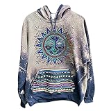 Tie-dye Hoodie Oversize Vintage Ethnischer Stil Damen Herren Unisex Pullover mit Taschen Kordelzug Print Sonne und Alien Kapuzenpullover V-Ausschnitt Locker Sweatshirts Casual Streetwear Teenager