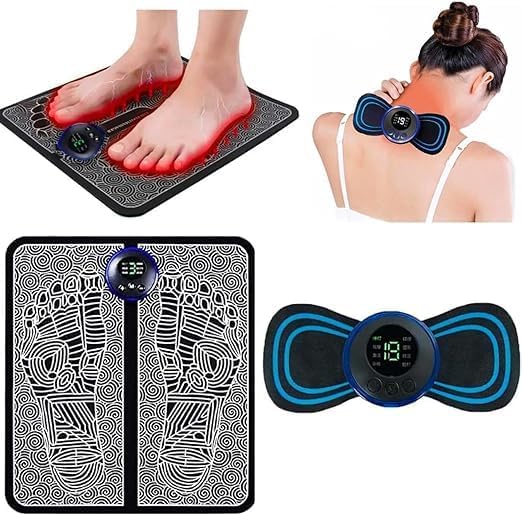 E3PRO 2 IN 1 SET (Foot Massager + BODY Massager) Circulation Foot Massager Mini EMS Muscle Stimulator, Neck Massager, Current Pulse Massager Effective for Back Waist Pain (FOOT + BODY MASSAGER)