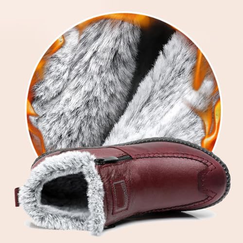 Women's Winter Waterproof Non-Slip Thick Plush Fur Lined Ankle Snow Boots,Mama Cotton Leather Shoes with Zipper2