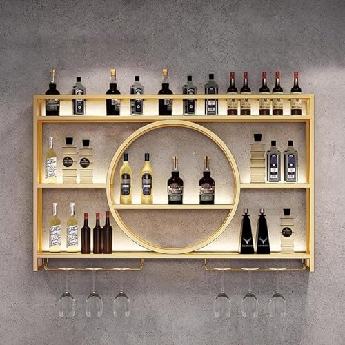 Étagère à vin murale avec porte-verres en fer noir 120cm