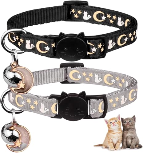 Cat Collars Breakaway Kitten Collars with Bell Adjustable Glow in The Dark Safety Collar for Cats and Kittens Soft Comfortable Design Durable Nylon Material for Indoor and Outdoor Use