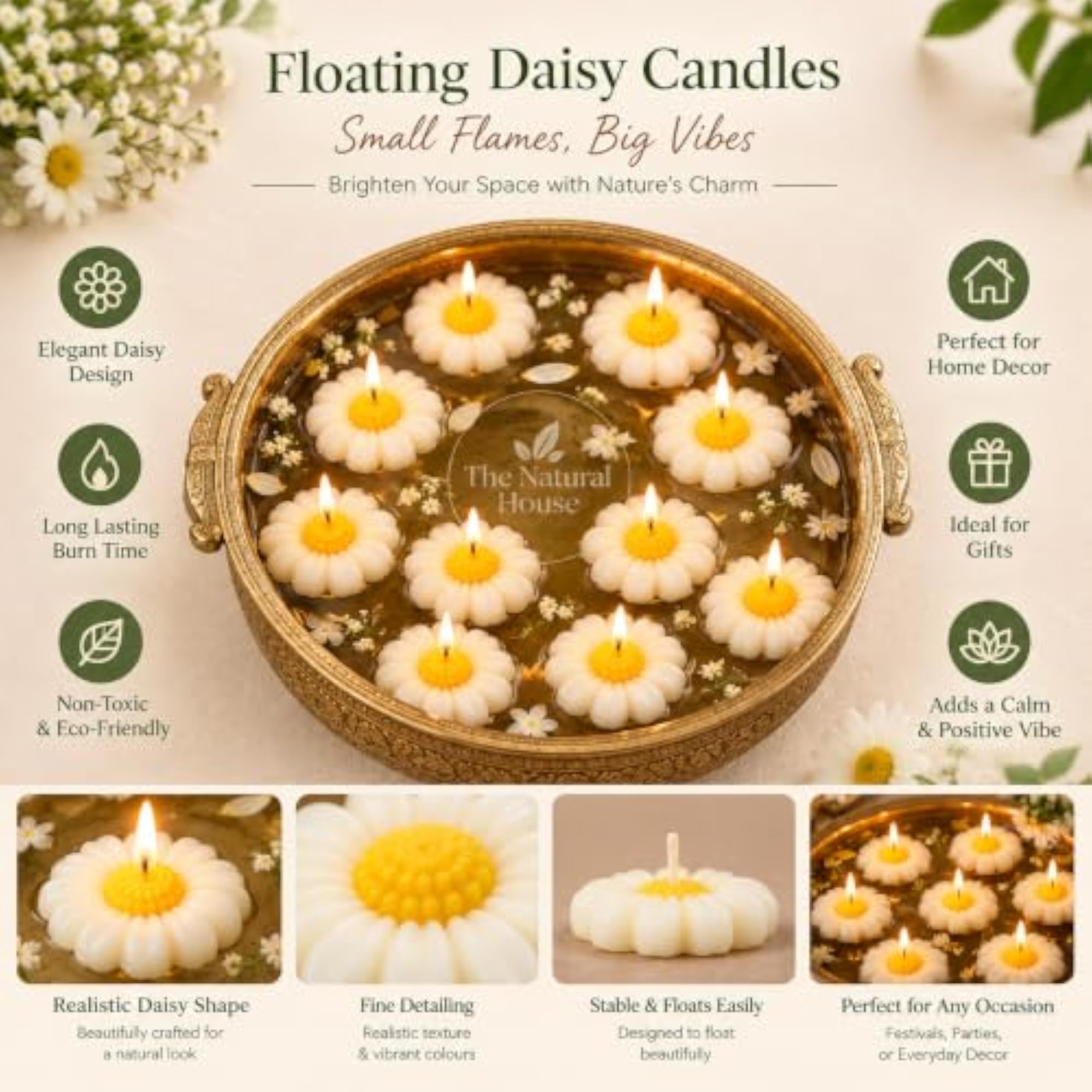 Scented Daisy Candles, Floral Soy Wax, Ideal for Gifting