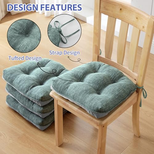 IPYNBAP Chair Cushions for Dining Chairs Set of 6, Kitchen Chair Cushions, Chair Pads with Ties Non Slip Backing, Christmas Room Decor, Tufted Memory Foam Seat Cushion 6 Pack, 15.5x15.5x4, Sage Green by IPYNBAP - Image 4