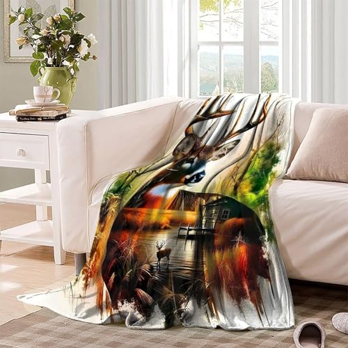 Plaid chaud cerf 3D microfibre contre le froid grand format