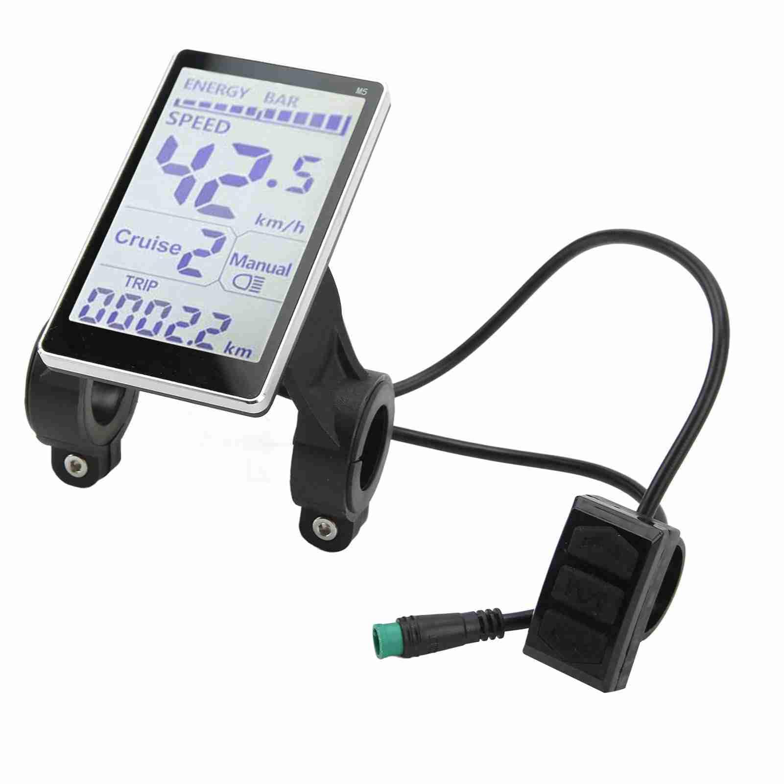 VGEBY Misuratore Display LCD per Bicicletta Elettrica, 5 Pin 24V 36V 48V 60V Schermo Pannello LCD Universale E Scooter M5 per Bici Elettriche 31,8 22,2 Mm