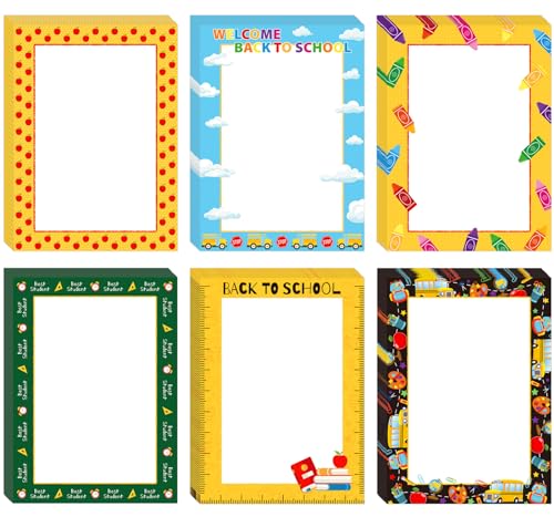 Whaline 120Pcs Back to School Stationery Paper 6 Designs Colorful School Stuff Letterhead Paper Border Computer Printing Writing Letters for First Day of School Classroom Supplies, 8.5 x 11 Inch