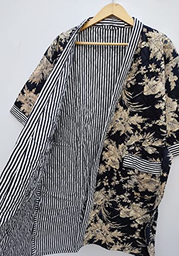 Floral Print Indian Quilted Kimono Robe Cotton Fabric Quilted Reversible Kimono Robe Winter Wear Women Coat Soft Night Wear Kimono Dress #TOP4
