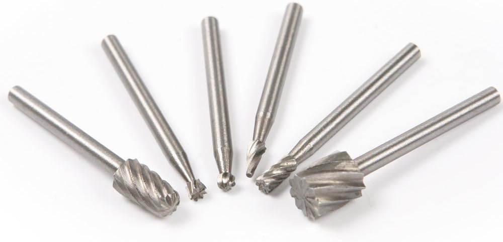 Chiloskit 6pc 1/8 Shank HSS Routing Router Bits Burr Rotary Tools Compatible with Most Rotary Tool Wood Carving
