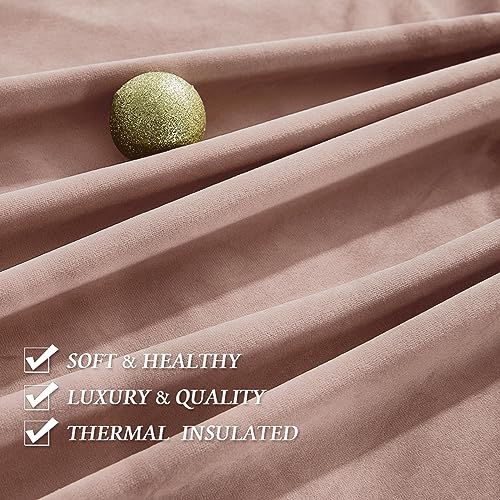 Image of RYB HOME Velvet Curtains 90 inches Long, Rod Pocket Soft Fabric Room Darkening Curtains & Drapes for Kids Girls Dormitory, Dusty Pink, W 52 x L 90 inches, 2 Panels Set | Thermal Insulated, Privacy, Sunlight UV Heat Blocking, Luxurious Decor, Dining Room Nursery, Rod Pocket, W52 x L90, 2 Panels