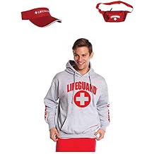 LIFEGUARD Mens Hoodie Sweatshirt Authentic with Fanny Pack and Adjustable Visor Large, Gray