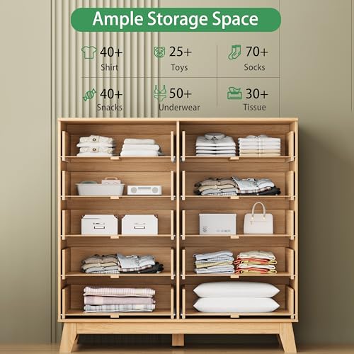 Image of Fluted Dresser for Bedroom with 10 Drawers, 48 inch Wide Modern Chest of Drawers with Metal Handle, Wooden Dresser TV Stand, Wood Closet Clothes Storage Organizer for Living Room, Hallway, Natural Oak