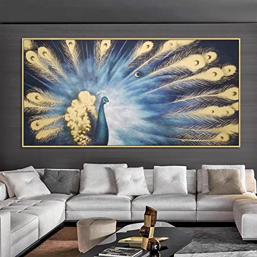 Peinture sur toile paon or 60x120cm sans cadre art mural salon