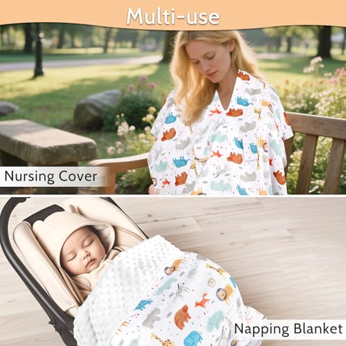 Image of ManFaiSky Car Seat Cover Baby, Soft Carseat Covers Baby Girl, Multi-Use Nursing Cover & Infant Carseat Canopy, Animals