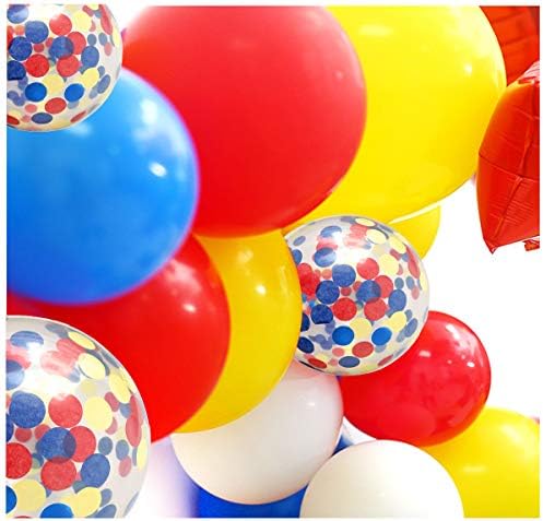 Haptda Paw Party Balloons 40 Pack 12 Inch Red Yellow Royal Blue Latex Balloons with Confetti Balloon for Baby Shower Birthday Party Supplies Paw Party Decorations