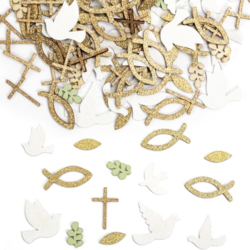 Deco Bapteme Garcon Fille, 140 Pièces Confettis en Bois Confetti Baptême Deco Table Bapteme...