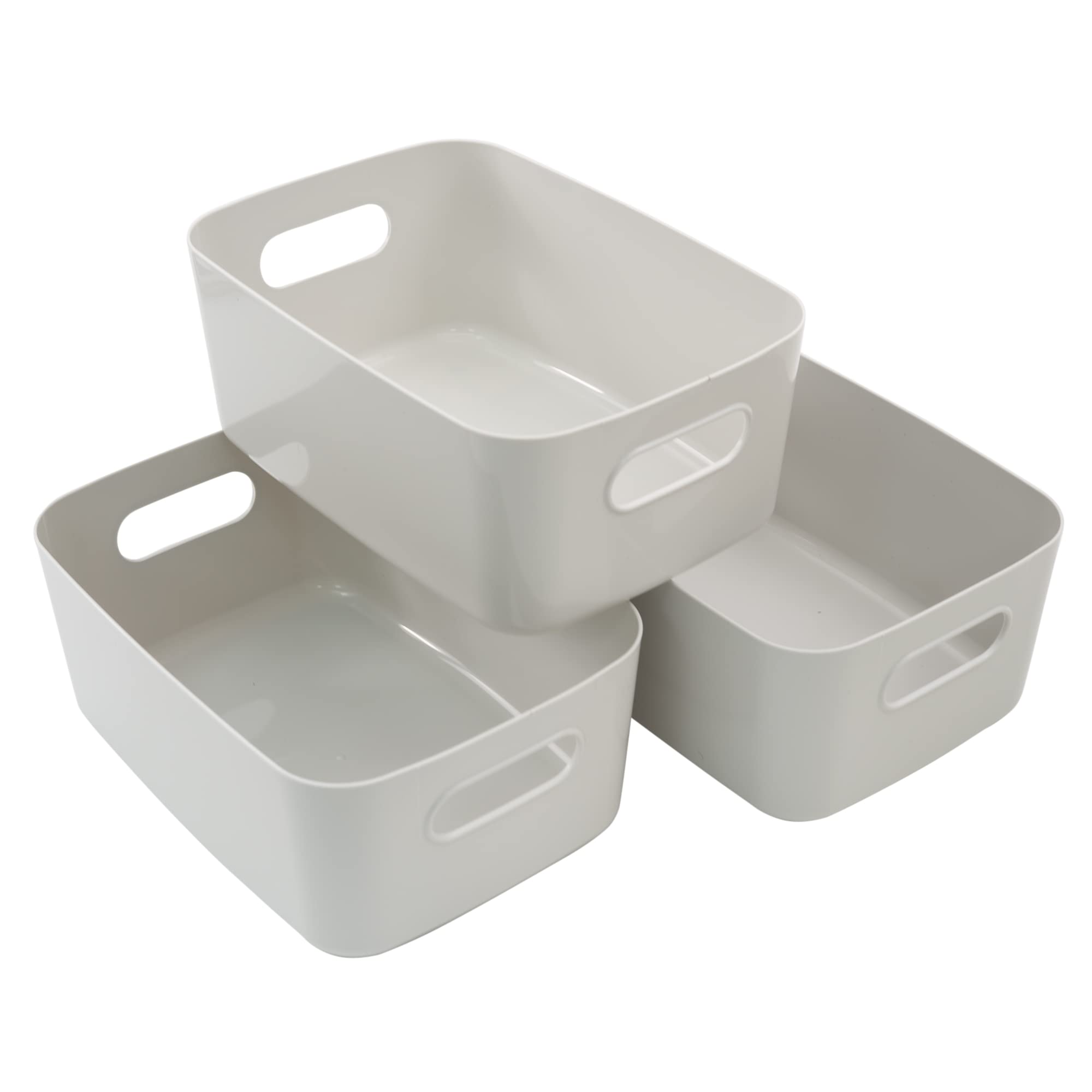 SA ProductsSet of 3 Storage Box | Grey Storage Boxes With Handle | Rectangular Plastic Storage Baskets | Stylish Cupboard Organiser For Kitchen, Home, Office and Bathroom (Grey)