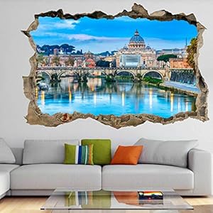 3D-look muur sticker Uitzicht op de stad muur doorbraak muurschildering sticker sticker muur sticker 52x78cm