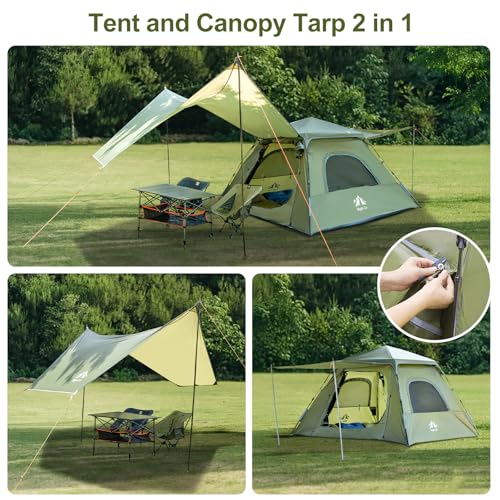 Image of Night Cat 3-Person Camping Tent: Waterproof Instant Cabin Tent with Canopy Tarp for Family, 2-in-1 Canopy Tent with Porch Easy Setup
