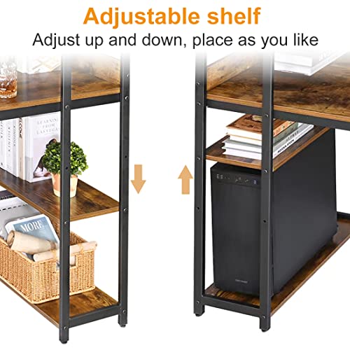 Rokiatek Computer Desk With Adjustable Storage Shelves 52 Inch Home Office Desk With Bookshelf Study Work Writing Table Pc Gaming Desk, Rustic Brown And Black #TOP5