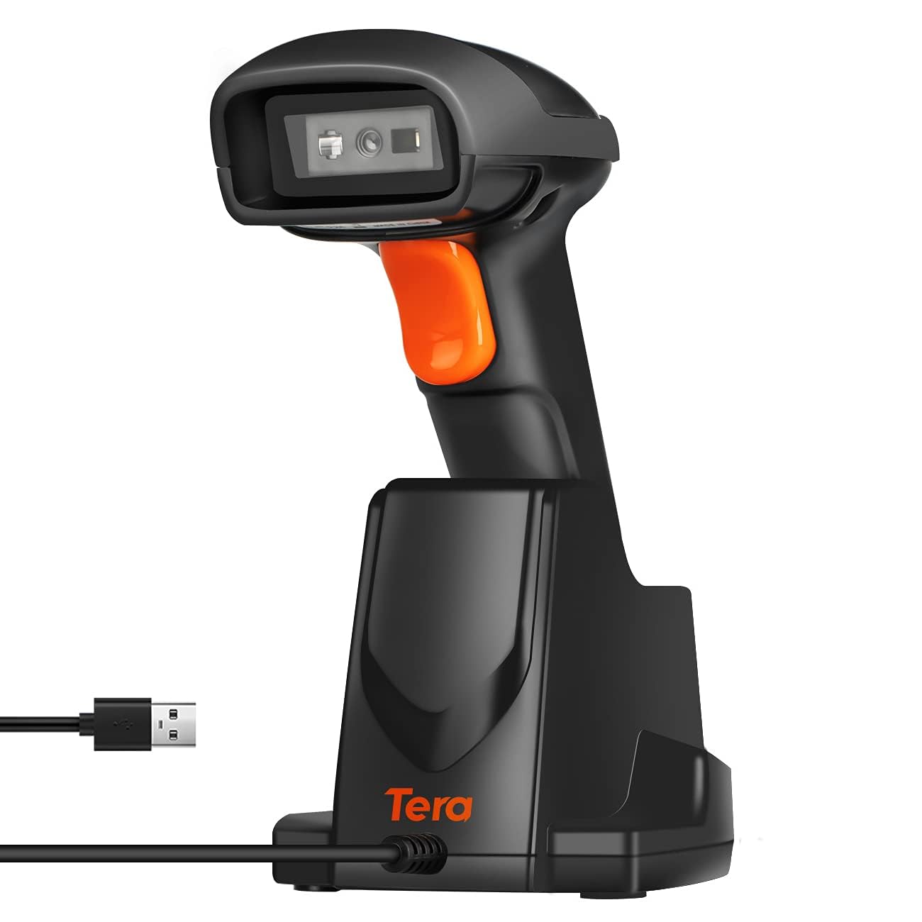 Tera Pro Series Lector de código de Barras con cámara de 1 MP Escáner de código de Barras 2D QR 1D Escaneo de Alta Velocidad Inalámbrico 2.4G y Bluetooth con estación de Carga, HW0007 Naranja