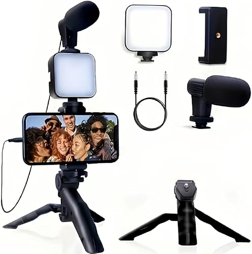 Portable LED Video Blogging Kit with Phone Holder – Black