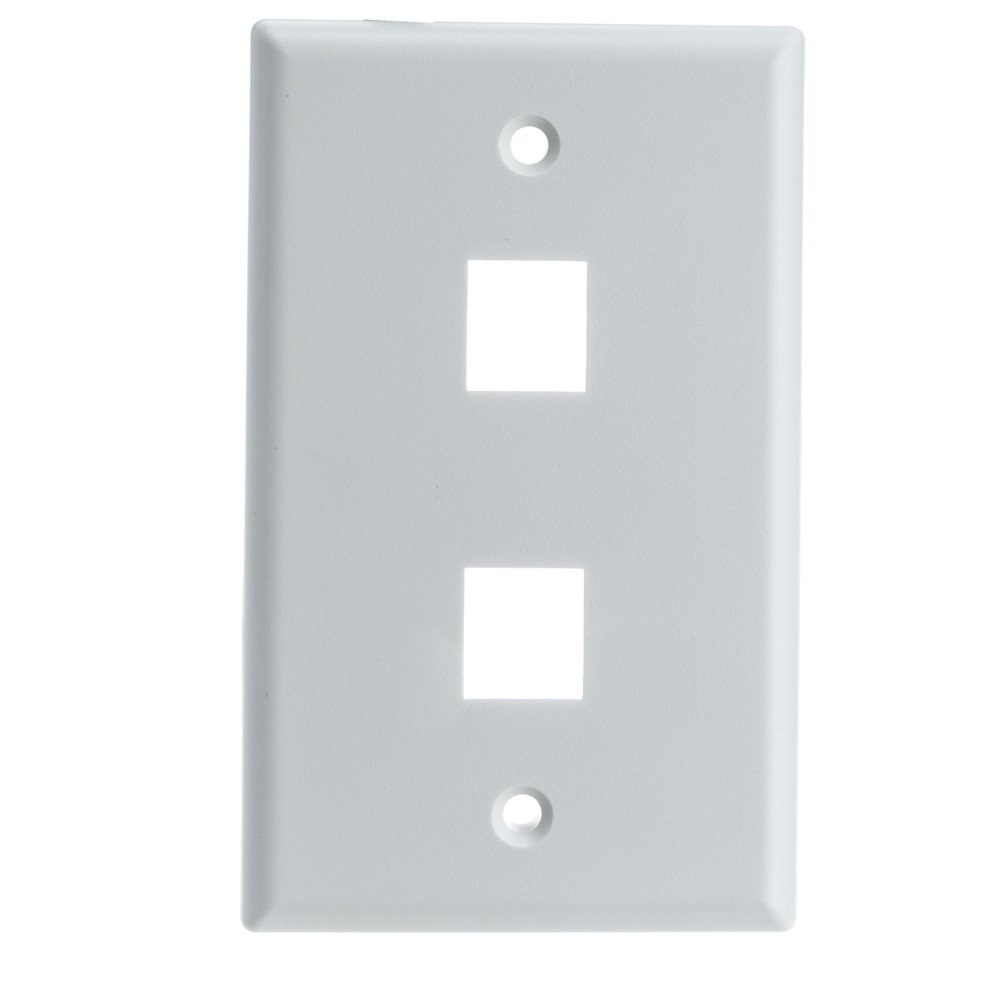 QUALCONNECT Keystone Wall Plate, White, 2 Hole, Single Gang