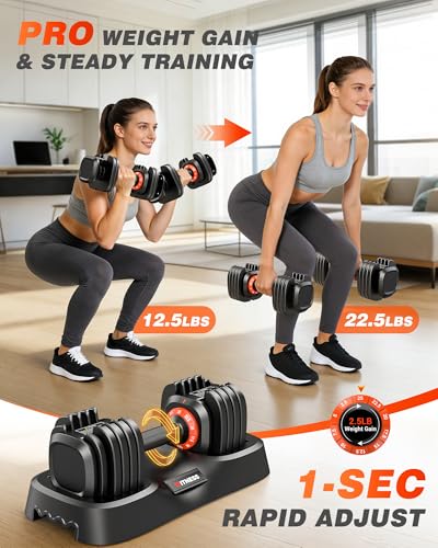 Image of Rendpas Adjustable Dumbbells Set 25 /55 /80lbs, 10-in-1 /16-in-1 Free Weights Set, 1-Second Quick Adjust,Space-Saving Home Gym Strength Training for Men Women