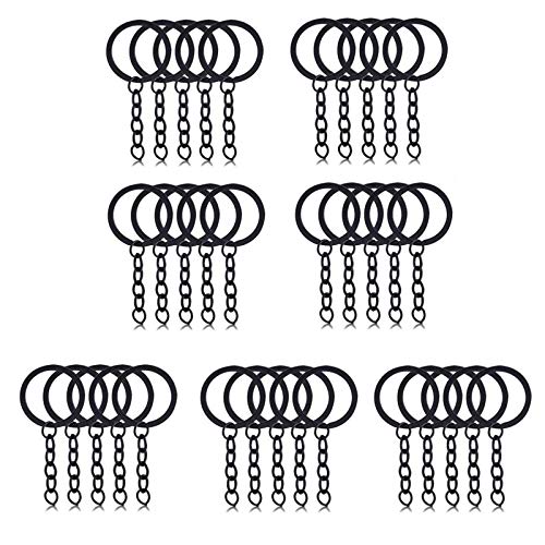 LANBEIDE 35Pcs Black Split Key Ring with Chain and Jump Rings, Keychain Ring Parts with 30mm Open Jump Ring and Connector for DIY Crafts Key Chain Making