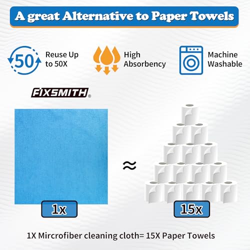 FIXSMITH Microfiber Cleaning Cloth, Pack of 12, Shop Towels Bulk, Microfiber Towels for Cars, Lint Free, Scratch-Free Cleaning Cloths, Cleaning Rags for Housekeeping, 11.5 x 11.5 inch - Thumbnail 4