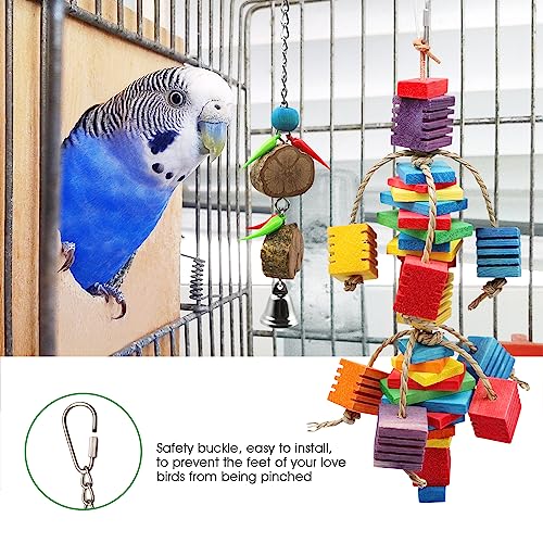 Budgie Toys Parrot Toys Hanging Pieces, Bird Chewing Toys Colorful Wooden Blocks Multi-layer, Cockatiel Toys With Unique Groove for African Grey Small Medium Parrot Decorative Bird Cage - Image 5