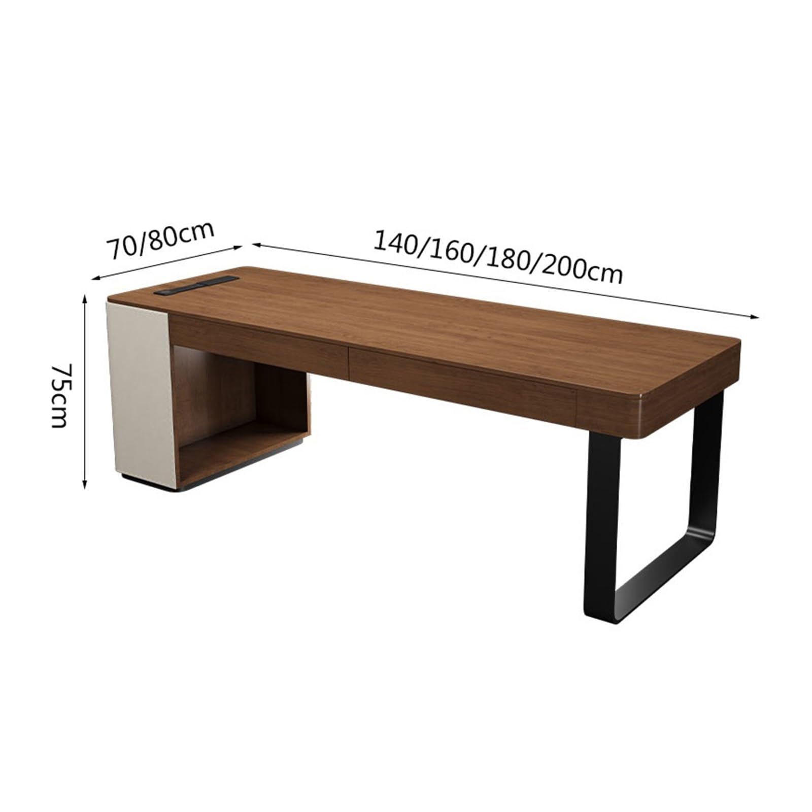 Biurko Nowoczesne, minimalistyczne biurko z litego drewna gniazdami ładowania, kolor orzechowy, do domowego biura 2 szufladami(XL)